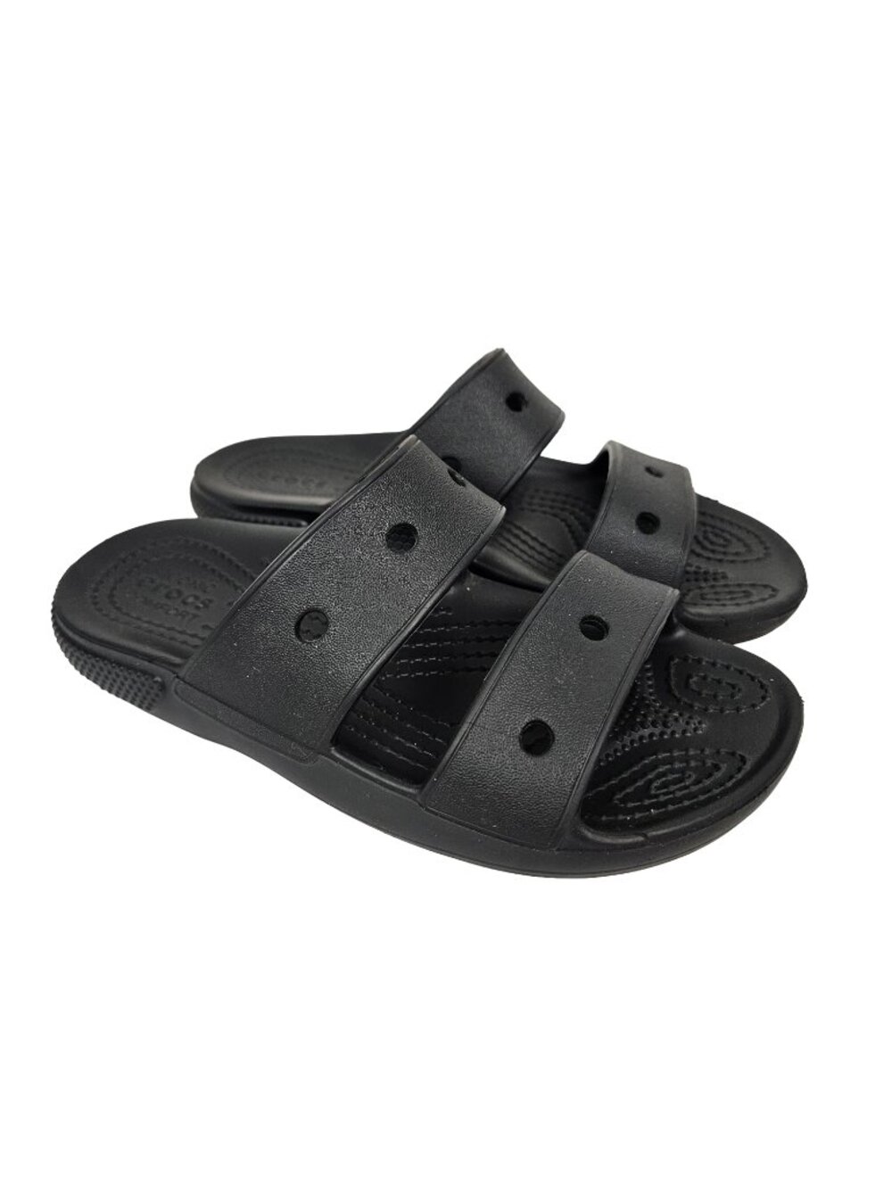 CROCS Kids Classic 2 Band Slide Sandal Black J 1
